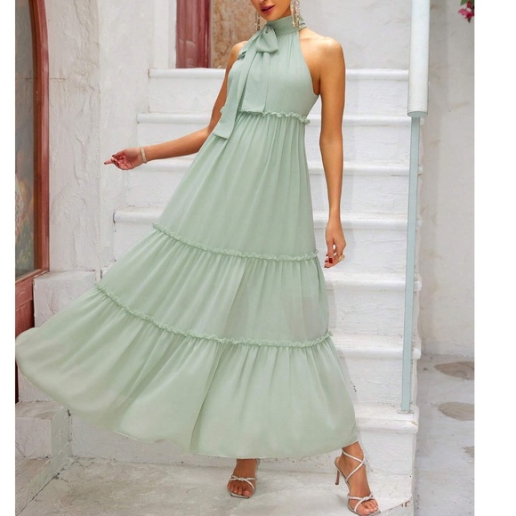 Dresses & Skirts - Maternity Mint Green Halter Neck Tie Layered maxi Dress
